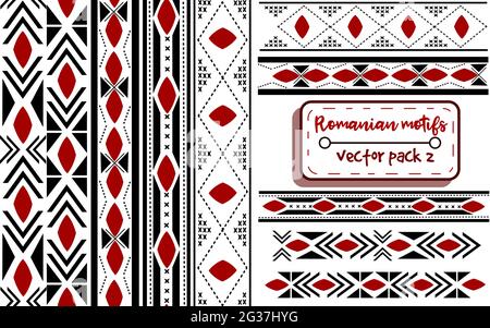 Broderie traditionnelle roumaine avec motifs moldaves.Motifs et bordures sans couture avec éléments balkaniques tricotés nationaux.Point de croix ukrainien Illustration de Vecteur