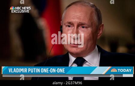 14 juin 2021, Moscou, Russie - en prévision de ses entretiens mercredi avec le Président Joe Biden, le Président russe VLADIMIR POUTINE s'assoit pour une interview avec Keir Simmons de NBC.(Credit image: © NBC News/ZUMA Wire) Banque D'Images