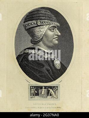 Louis XI de France Louis XI (3 juillet 1423 – 30 août 1483), appelé « Louis le prudent » (français : le prudent), fut roi de France de 1461 à 1483. Il succède à son père, Charles VII Gravure sur plaque de coperplate de l'Encyclopedia Londinensis or, Dictionnaire universel des arts, des sciences et de la littérature; Volume VII; édité par Wilkes, Jean. Publié à Londres en 1810 Banque D'Images