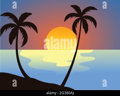 Coucher de soleil rétro au-dessus de la mer ou de l'océan Illustration de Vecteur