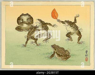 Œuvre d'Ohara Koson intitulée Sumo Wrestling Toads Banque D'Images