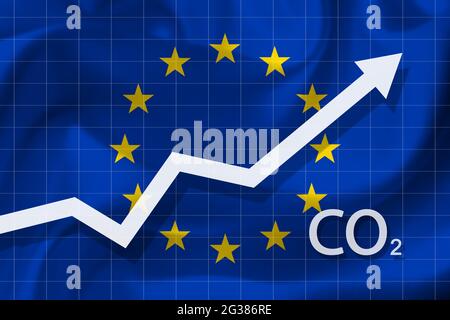 Graphique de l'augmentation du niveau de dioxyde de carbone dans l'UE. Concept de pollution de l'air. Catastrophe écologique. Banque D'Images