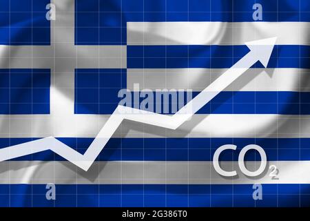 Graphique de la hausse du niveau de dioxyde de carbone en Grèce. Concept de pollution de l'air. Catastrophe écologique. Banque D'Images