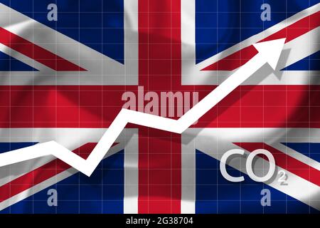 Graphique de la hausse du niveau de dioxyde de carbone au Royaume-Uni. Concept de pollution de l'air. Catastrophe écologique. Banque D'Images