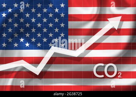 Graphique de l'augmentation du niveau de dioxyde de carbone aux États-Unis d'Amérique. Concept de pollution de l'air. Catastrophe écologique. Banque D'Images