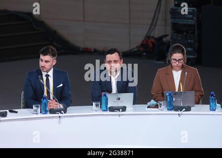 KIEV, UKRAINE - 14 JUIN 2021 - les participants sont photographiés pendant les marins, Anticorrupt, Services pour les marins. Présentation d'un plan destiné à la GI Banque D'Images