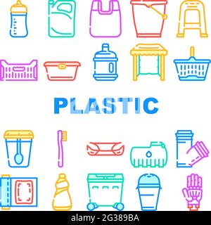 Accessoires en plastique Collection icônes Set Vector Illustration de Vecteur