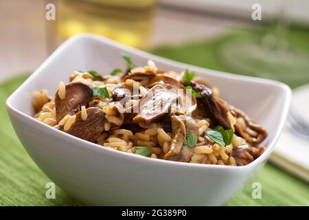 Risotto aux champignons sauvages au parmesan et au persil Banque D'Images