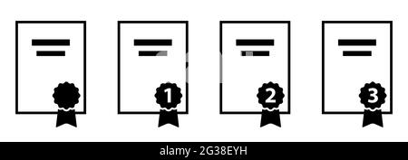 Symbole papier du certificat avec les icônes d'illustration vectorielle des certificats de la première seconde et de la troisième place Illustration de Vecteur