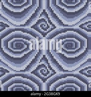 Motif à tricot sans couture avec éléments tourbillonnants dans des teintes gris et bleu discrètes, avec effet de peinture à l'huile Banque D'Images