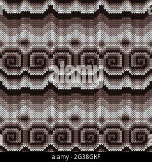 Tricot sans couture orné d'éléments en spirale dans des tons doux de brun et de beige, avec effet de peinture à l'huile Banque D'Images