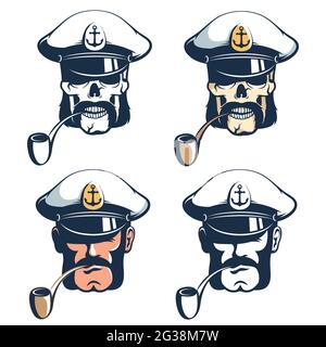 Navire capitaine tête avec tuyau. Illustration de Vecteur