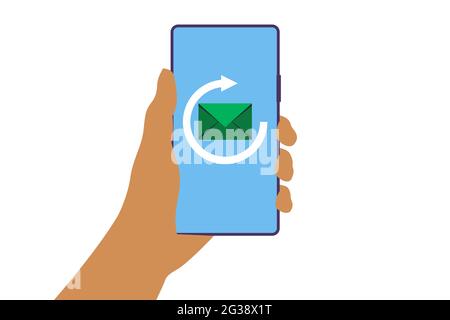 Gros plan d'un homme d'affaires envoyant un e-mail marketing, envoyant à un partenaire et un client. Icône d'interface virtuelle pour les finances et les affaires mondiales. Banque D'Images