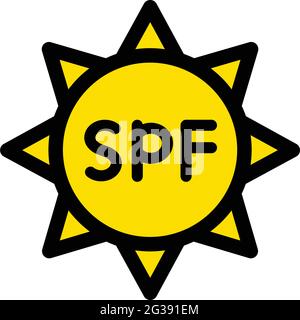 Symbole plat de protection ultraviolet. Icône SPF. Panneau de rayons solaires. Icône de couleur fine sur fond blanc. Illustration vectorielle de style simple. Illustration de Vecteur