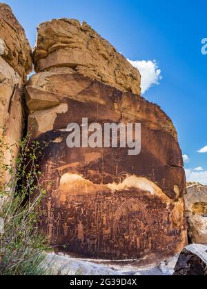 Panneau pétroglyphe de Rochester Creek près d'Emery, Utah. Banque D'Images