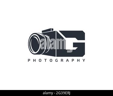 Modèle de logo de l'appareil photo lettre G. Icône du logo de l'appareil photo sur fond blanc. Appareil photo tendance avec logo. Illustration de Vecteur