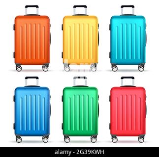 Ensemble de valises de voyage à motif vectoriel. Voyage et visite avec des éléments colorés de sac de trolley isolés dans un fond blanc pour la collection de valises de voyageur Illustration de Vecteur