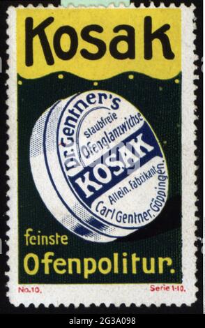 Publicité, timbres-poste, appareils ménagers / articles ménagers, vernis à four « Kosak », « Dr. GENTNER', INFO-AUTORISATION-DROITS-SUPPLÉMENTAIRES-NON-DISPONIBLE Banque D'Images