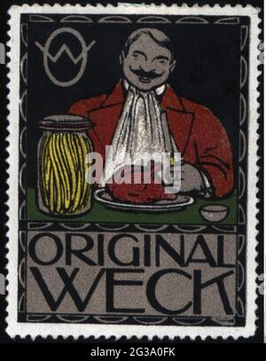 Publicité, timbres-affiches, appareils ménagers / articles pour la maison, bocaux de conservation « Weck », vers 1910, DROITS supplémentaires-AUTORISATION-INFO-NON-DISPONIBLE Banque D'Images