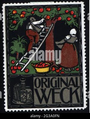 Publicité, timbres-affiches, appareils ménagers / articles pour la maison, bocaux de conservation « Weck », vers 1910, DROITS supplémentaires-AUTORISATION-INFO-NON-DISPONIBLE Banque D'Images