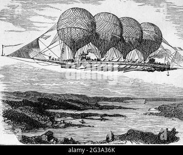 Transport / transport, aviation, airship, fantasy Airship de Petin, gravure en bois, 1850, DROITS-SUPPLÉMENTAIRES-AUTORISATION-INFO-NON-DISPONIBLE Banque D'Images