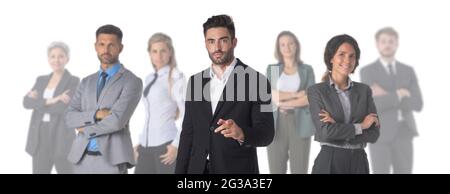 Groupe de gens d'affaires debout ensemble isolé sur fond blanc, unité coopération concept de travail d'équipe Banque D'Images