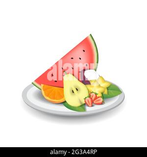 Fruits frais naturels réalistes sur plaque vecteur isolé d'été Illustration 03 Illustration de Vecteur
