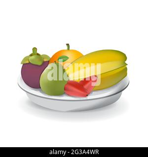 Fruits frais naturels réalistes sur plaque vecteur isolé d'été Illustration 04 Illustration de Vecteur