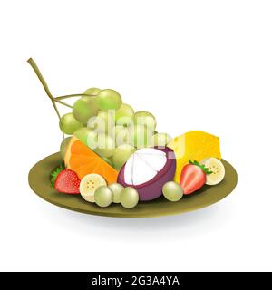 Fruits frais naturels réalistes sur plaque vecteur isolé d'été Illustration 08 Illustration de Vecteur