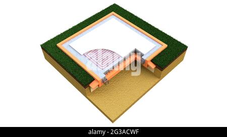 Base en plaque de ciment renforcée isolée, rendu 3D industriel cg isolé Banque D'Images