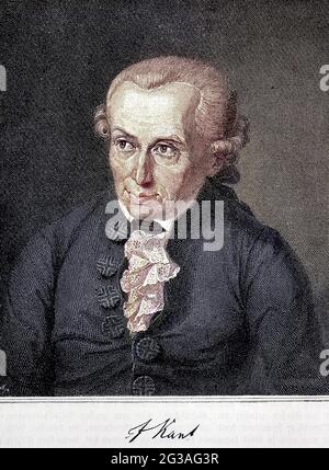 Emmanuel Kant, 22. Du 1724 au 12 avril. Février 1804, war ein deutscher Philosoph der Aufklärung / Emmanuel Kant, 1724-1804,s un philosophe allemand qui est considéré comme la figure centrale de la philosophie moderne, bois de l'année 1882, historique, numérique reproduction améliorée d'un original du 19ème siècle / numérique Reproduktion einer Originallage voraus dem 19. Jahrhundert, Originaldatum nicht bekannt, Koloriert, Kolorierung, koloriert, Handkoloriert, coloration à la main, couleur à la main, couleur Banque D'Images