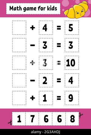 Jeu de mathématiques pour enfants. Feuille de travail de développement de l'éducation. Page d'activité avec photos. Jeu pour enfants. Illustration vectorielle isolée par couleur. Drôle de caractère Illustration de Vecteur