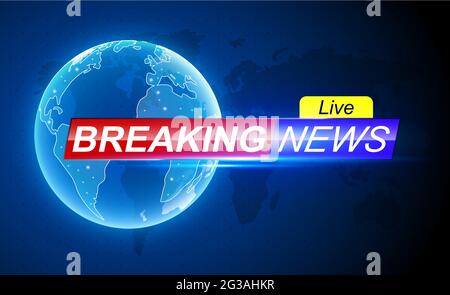 Modèle d'actualités de dernière minute. Globe holographique sur la carte du monde. Bannière Internet d'actualités. Banque D'Images