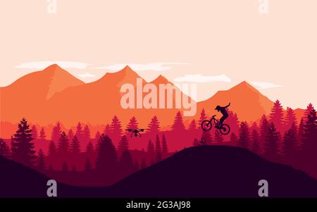 Mountain bike Rider dans le paysage sauvage de montagne nature. Banque D'Images