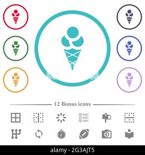 Icônes de couleur plate crème glacée dans les contours en forme de cercle. 12 icônes bonus incluses. Illustration de Vecteur