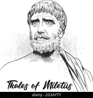 Thales de Milet portrait d'art de la ligne. Pre-Socratic philosophe grec, mathématicien, astronome et. Vector Illustration de Vecteur