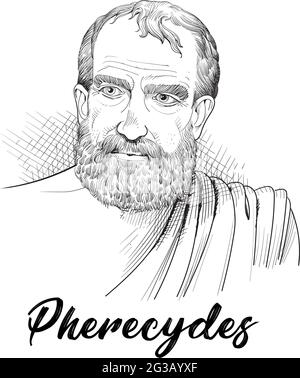 Portrait de l'art de la ligne de Pherecydes. Philosophe grec, mathématicien et astronome pré-socratique. Vecteur Illustration de Vecteur