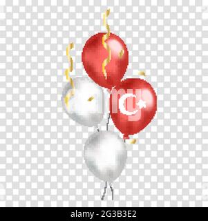 La journée nationale de la Turquie ballons réalistes avec drapeau sur fond transparent. Jour de l'indépendance. Illustration vectorielle. Illustration de Vecteur