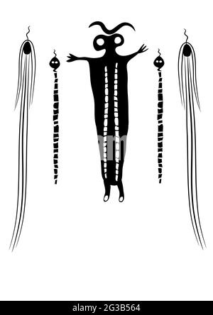 Charmeur de serpent - illustration dans le style des peintures de grotte Illustration de Vecteur