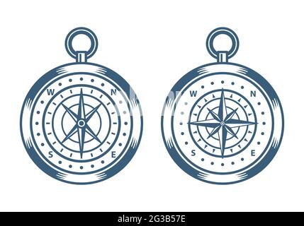 Ensemble de navigation vintage Wind Rose Compass isolé sur fond blanc Illustration de Vecteur