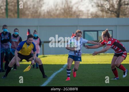 Hartpury, Gloucestershire, Angleterre. 27 février 2021. Match Allianz Premier 15s entre Gloucester-Hartpury Women et Bristol Bears Women. Banque D'Images