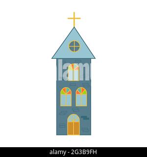 Église avec vitraux. Église chrétienne Vintage. Illustration de Vecteur