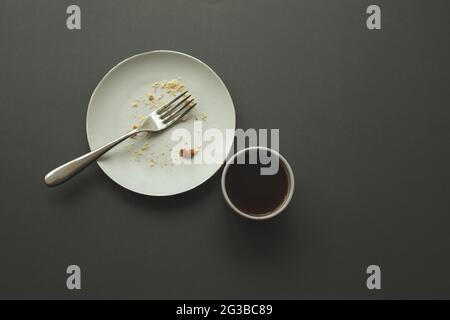 Le concept de la fin du repas. Vue de dessus, espace de copie. Banque D'Images