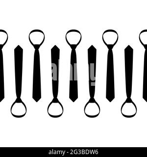 Bordure de ligne simple sans couture. Cravate noire silhouette isolée sur fond blanc. Symbole de vêtements élégants, code vestimentaire, style de bureau, métier Illustration de Vecteur