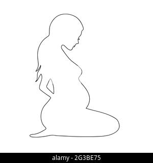 Silhouette vectorielle d'une femme enceinte. Belle fille mince s'attendant à un bébé. Figure de contour d'une femme enceinte assise isolée sur un backgrou blanc Illustration de Vecteur