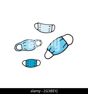 Kit médical. Masque médical Doodle pour la protection contre les maladies. Illustration vectorielle avec masque pharmaceutique tracé à la main isolé sur fond blanc Illustration de Vecteur
