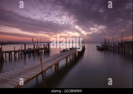 Port de Carrasqueira stilt à Comporta, Portugal, une belle soirée Banque D'Images