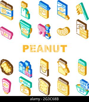 Kit d'icônes de la collection alimentaire de beurre d'arachide Vector Illustration de Vecteur