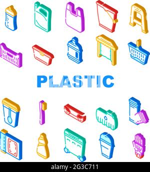 Accessoires en plastique Collection icônes Set Vector Illustration de Vecteur