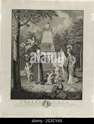 Memorial column by 400-year anniversaire invention Printing by Coster, 1823; Memorial column. En l'honneur de Lourens Janszoon Koster, inventeur de la perte de question dans le Jare 1420-1425, le festival du quatrième siècle, par décision du gouvernement bien-odé de la ville de Haarlem, a été dégradé là les 10ème et 11ème mois de foin 1823 . Monument allégorique à la célébration du 400 ans anniversaire de l'invention, le 10-11 juillet 1823. Imprimé par Laurens Jansz. Coster à Haarlem en 1420-1425. Coster debout pour une colonne commémorative sur laquelle une présentation d'un livre imprimé et l'arme Banque D'Images